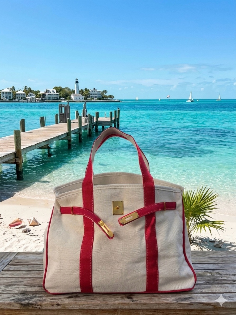 Boatkin Canvas Boat Tote FREE Styling Kit RED  with Piping